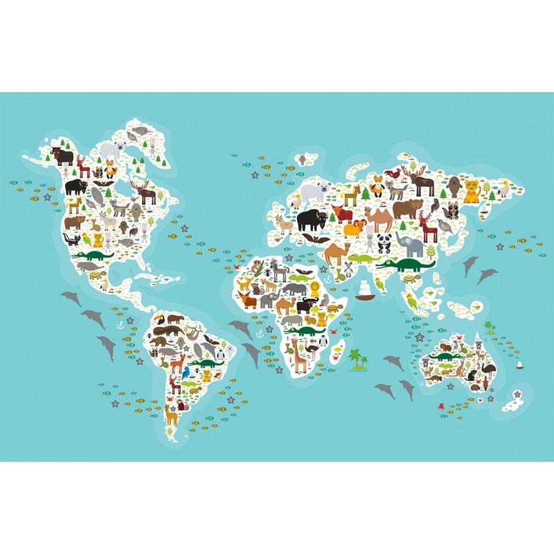 Tapis vinyle pour enfants carte du monde avec des animaux - TenStickers