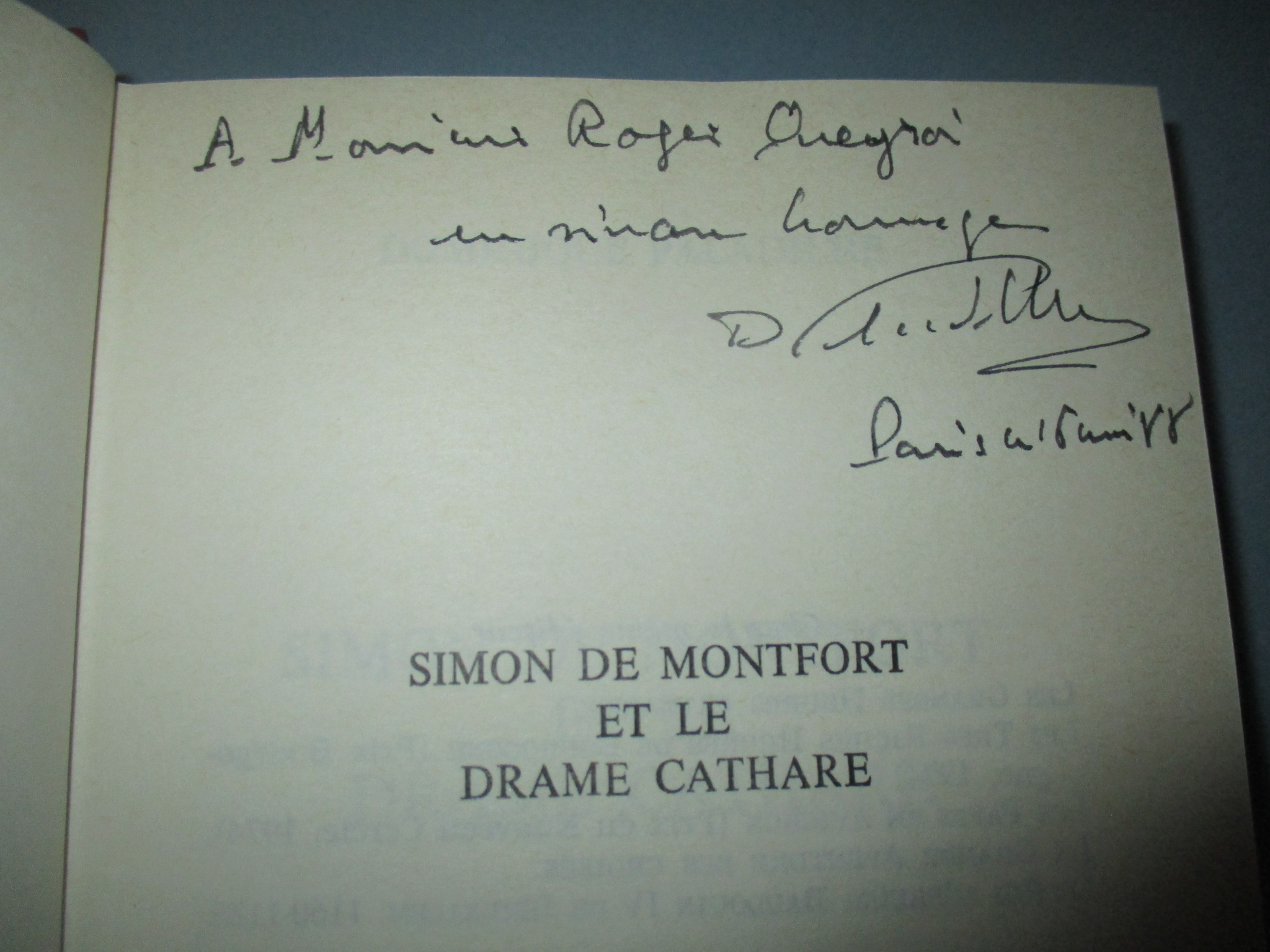 Dédicace de Dominique Paladilhe sur Simon de Montfort et le drame cathare, Librairie Académique Perrin