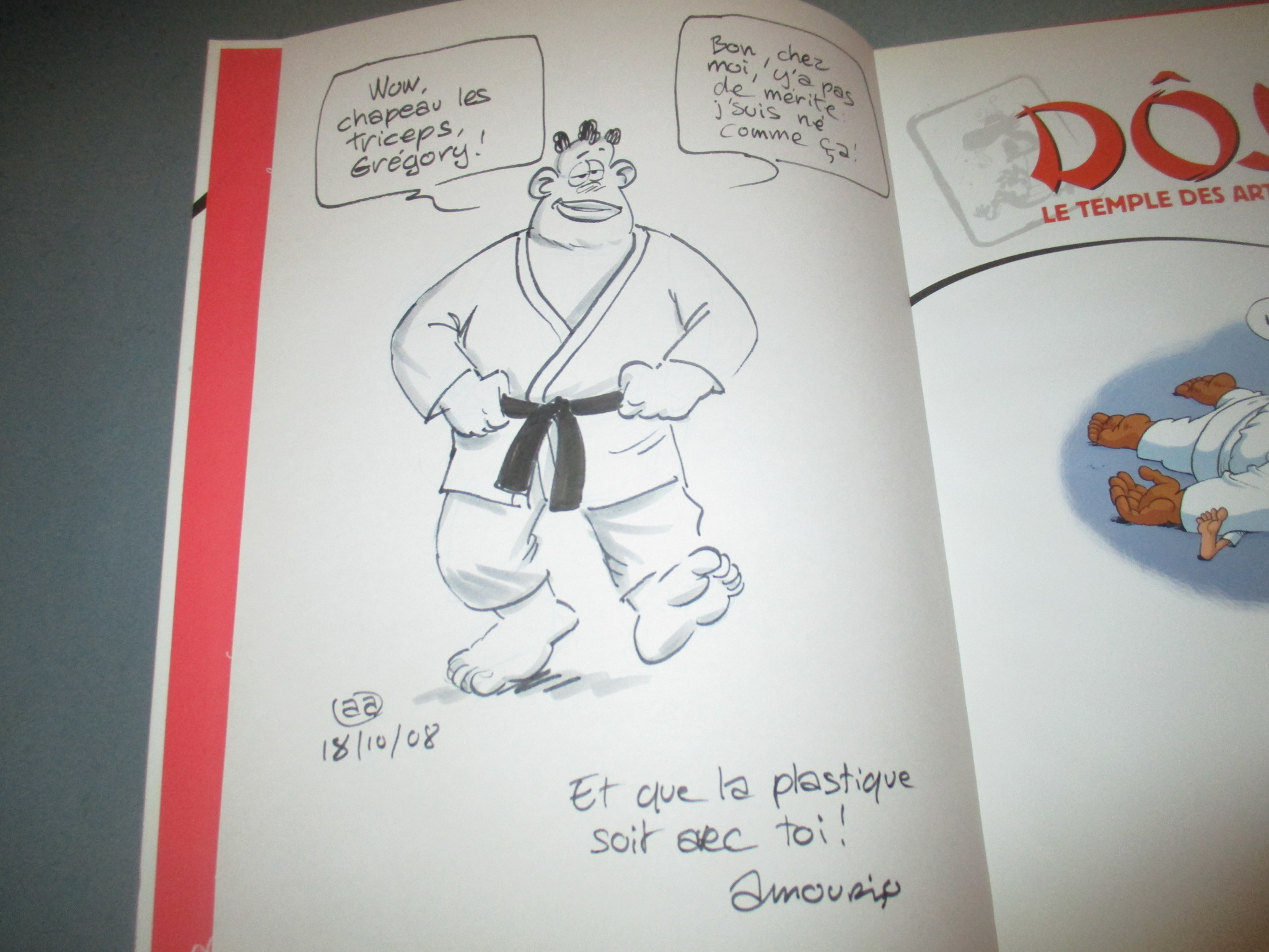 Dédicace et dessin original de Amouriq sur BD Dojo 1 Le temple des arts martiaux, EO Bamboo
