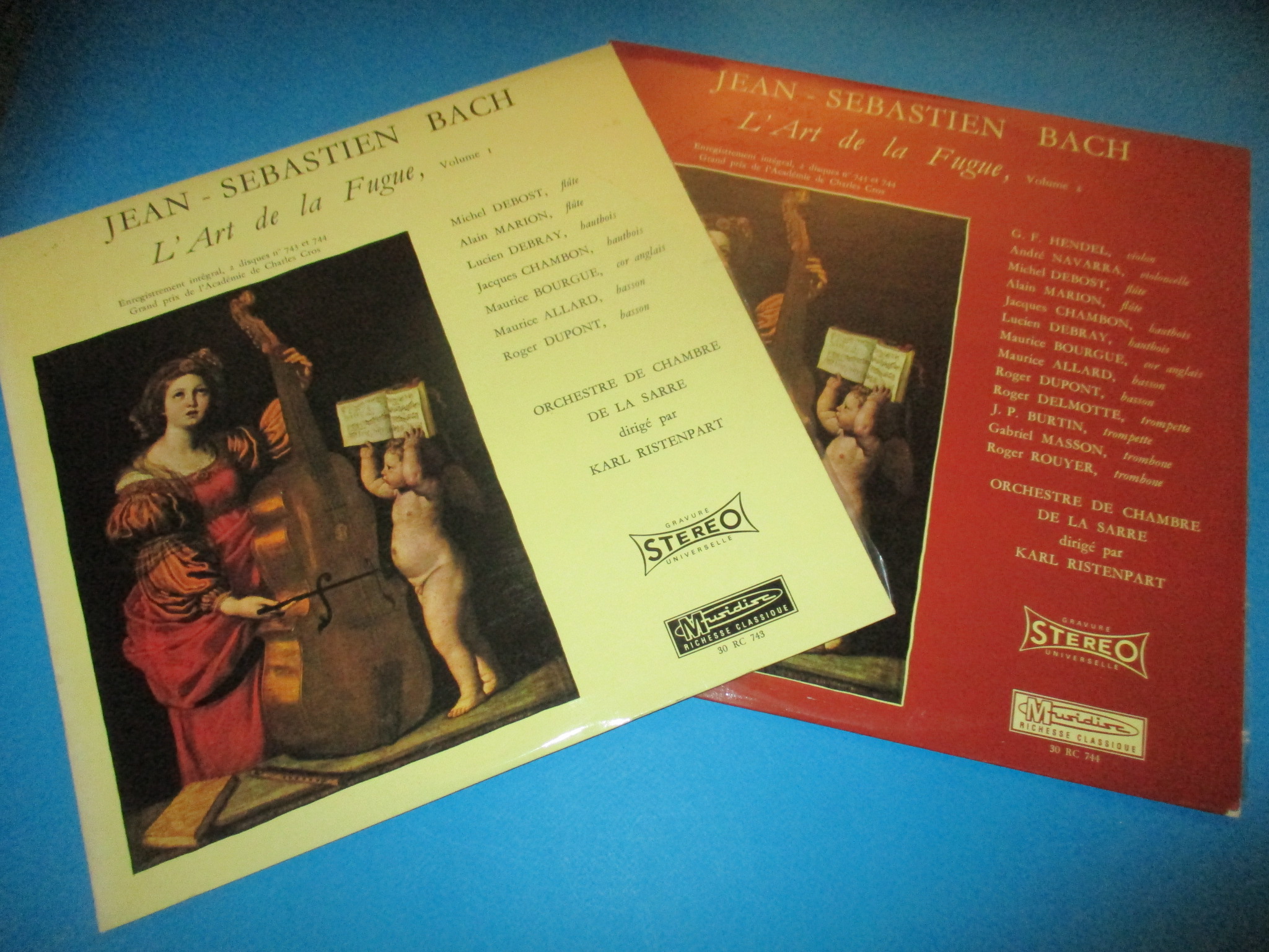 Lot 2 disques Jean-Sebastien Bach, L\'Art de la Fugue, Orchestre de chambre de la Sarre dirigé par Karl Ristenpart, 2 x 33 tours Musidisc