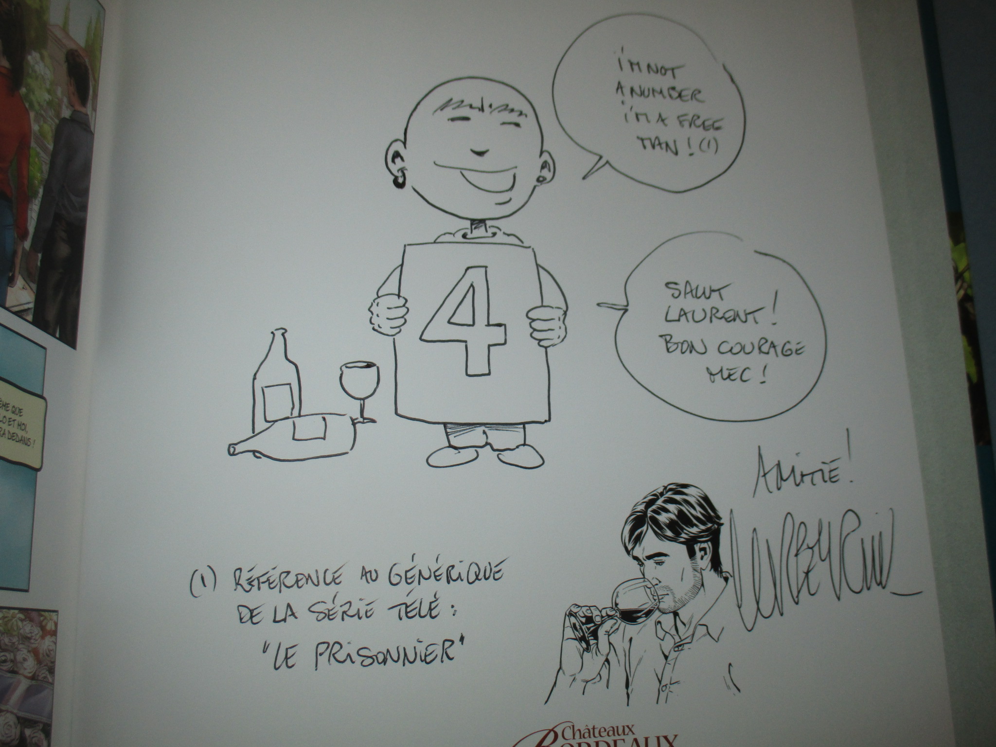 Dédicace et dessin original de Corbeyran sur In Vino Veritas 2 Toscane, EO Glénat