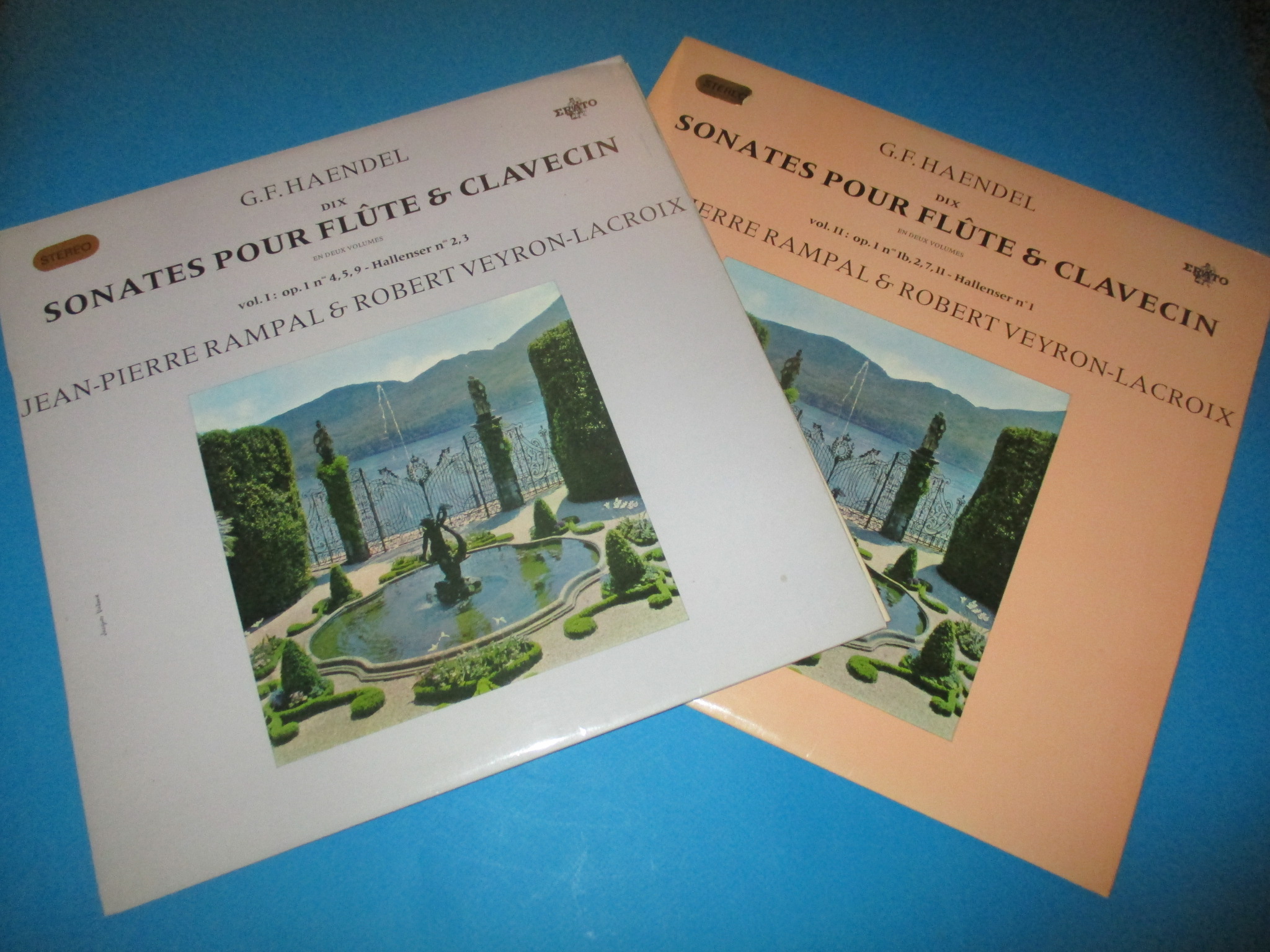 Lot 2 disques G. F. Haendel, Dix sonates pour flûte & clavecin, Jean-Pierre Rampal & Robert Veyron-Lacroix, 2 x 33 tours Erato