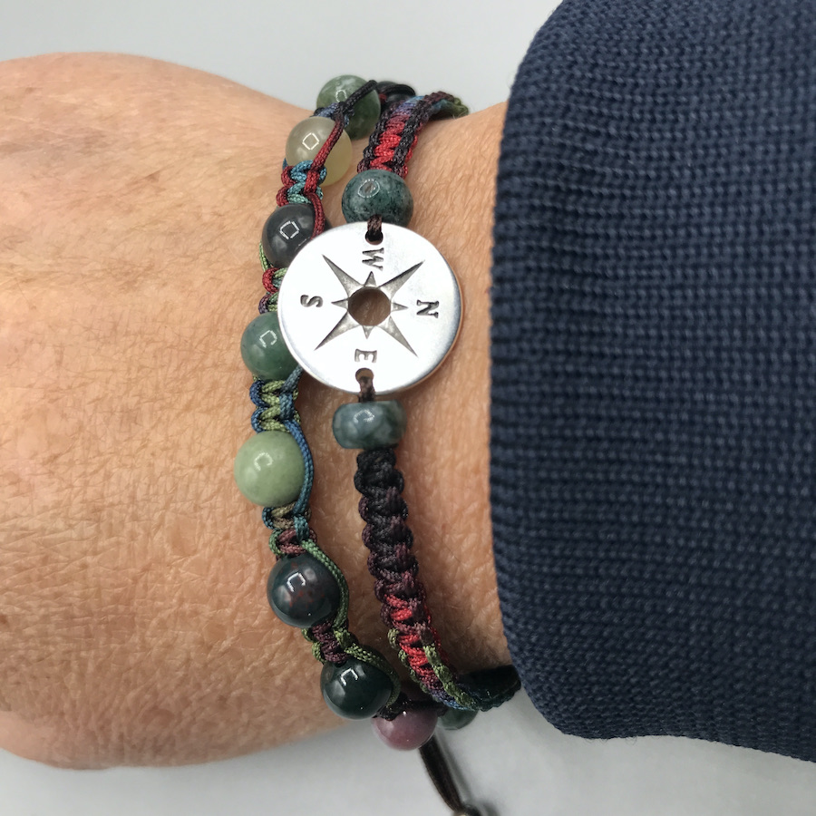 Bracelet double homme en pierre naturelle agate