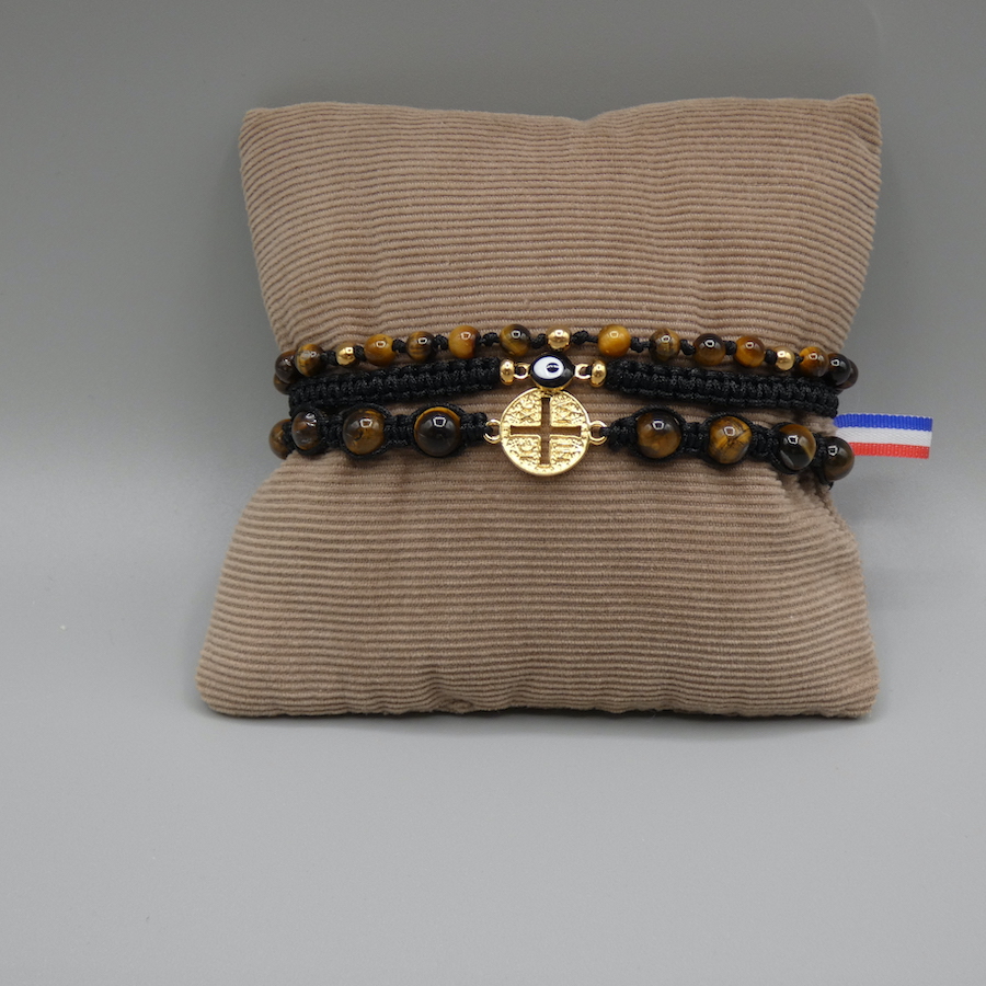 Bracelet Triple Paul en pierre oeil de tigre doré