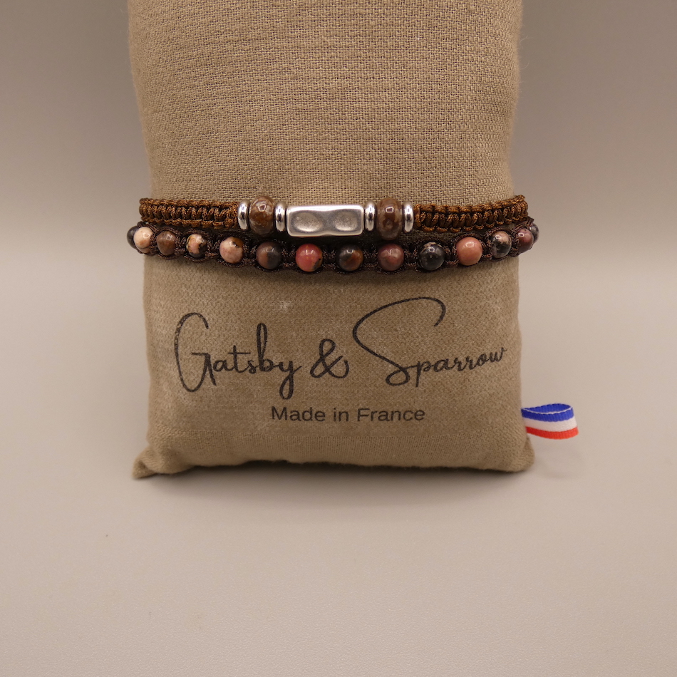 Bracelet homme en pierre de rhodonite