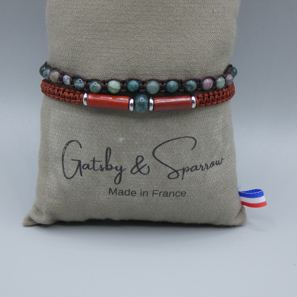 Bracelet homme en pierre naturelle jaspe rouge et agate
