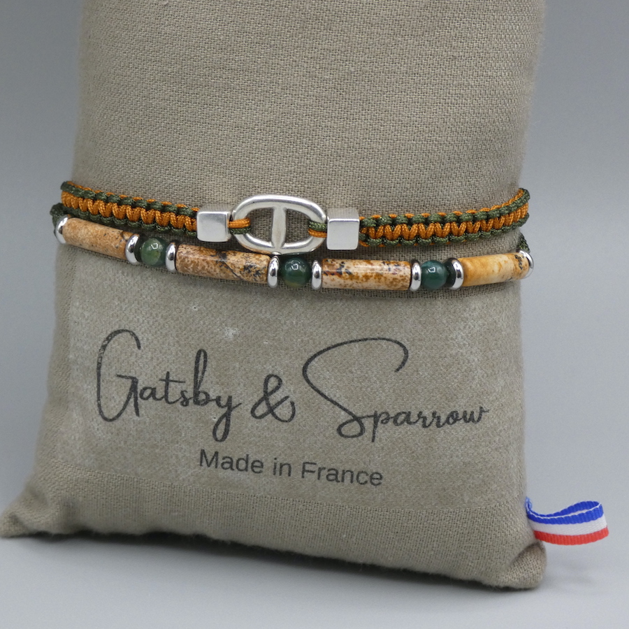 jaspe et agate bracelet homme kaki