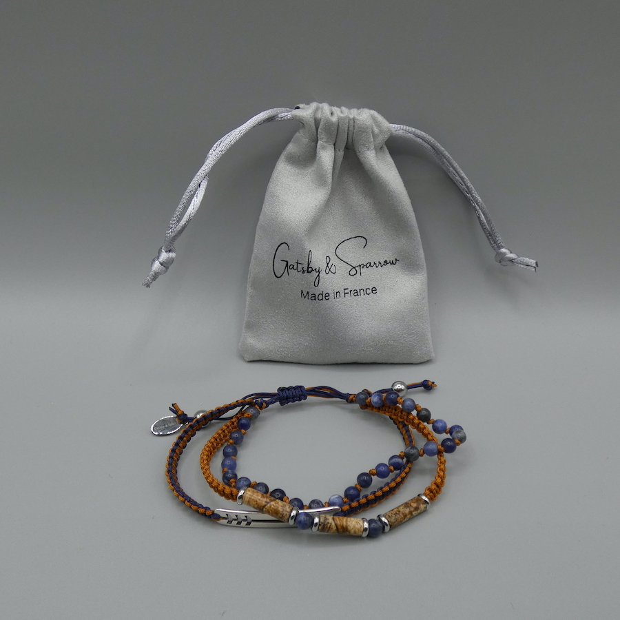 Bracelet Anoki  3 rang homme pierre naturelle