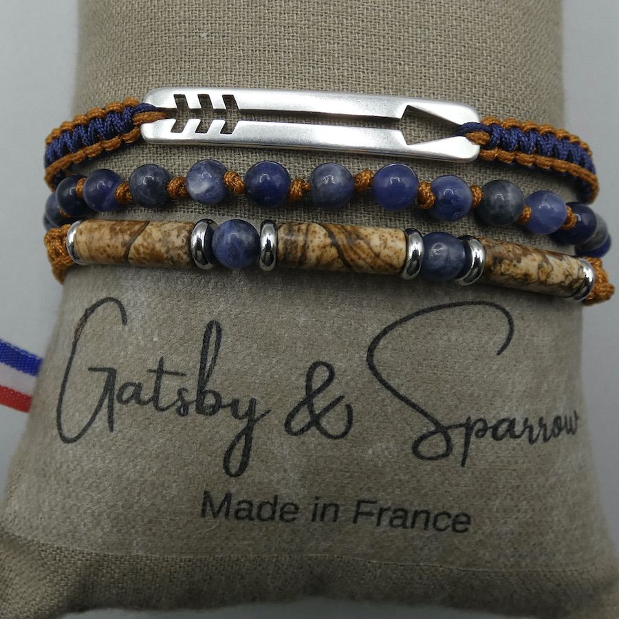Bracelet troig rang en pierre naturelle sodalite et jaspe