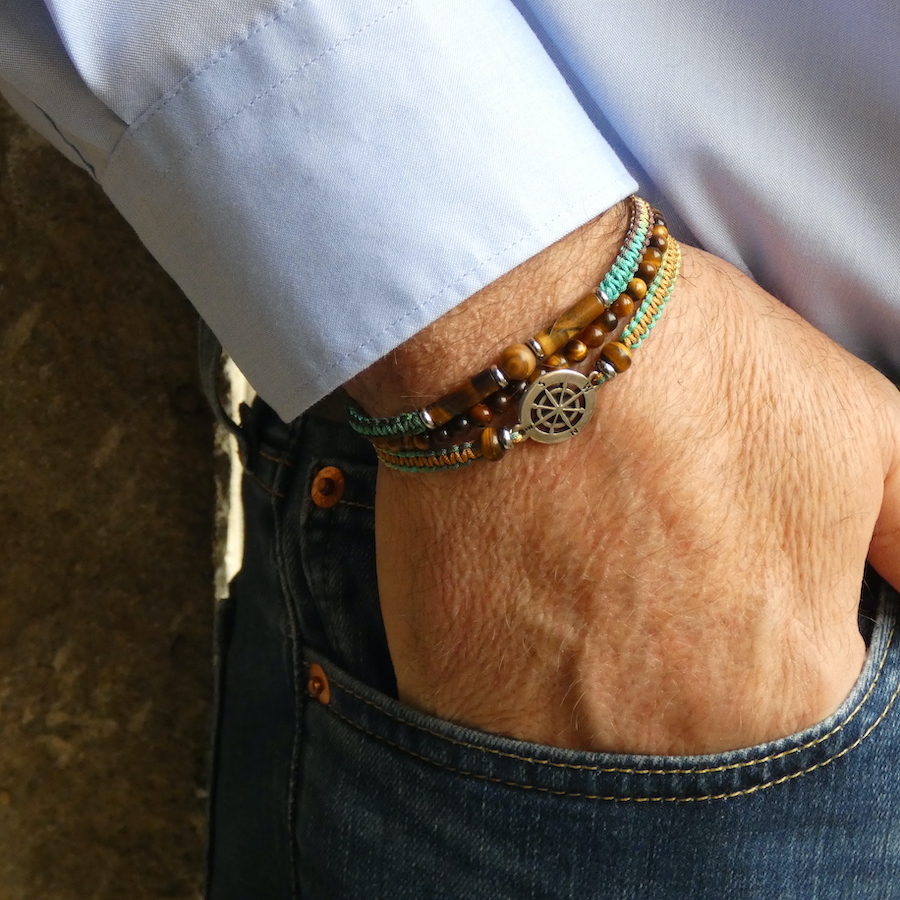Bracelet en pierre homme trois rang oeil de tigre