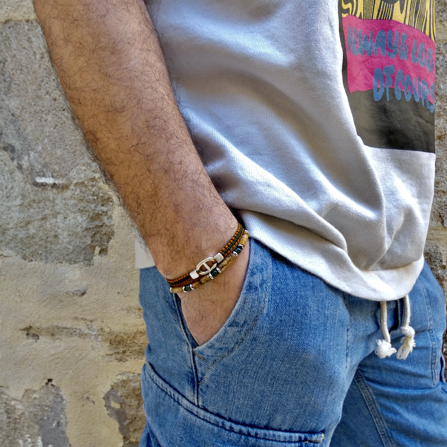 bracelet homme-Ethan-deux rangs-tendance-jaspe