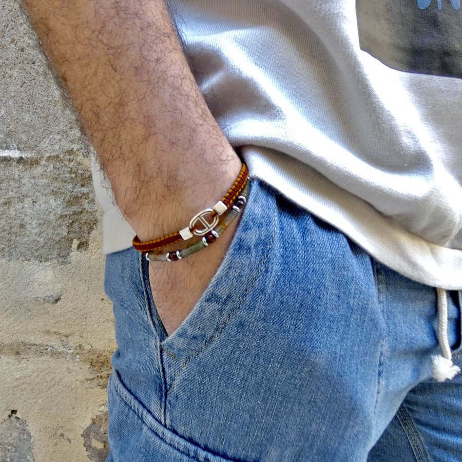 bracelet-deux rangs-homme jaspe-tendance