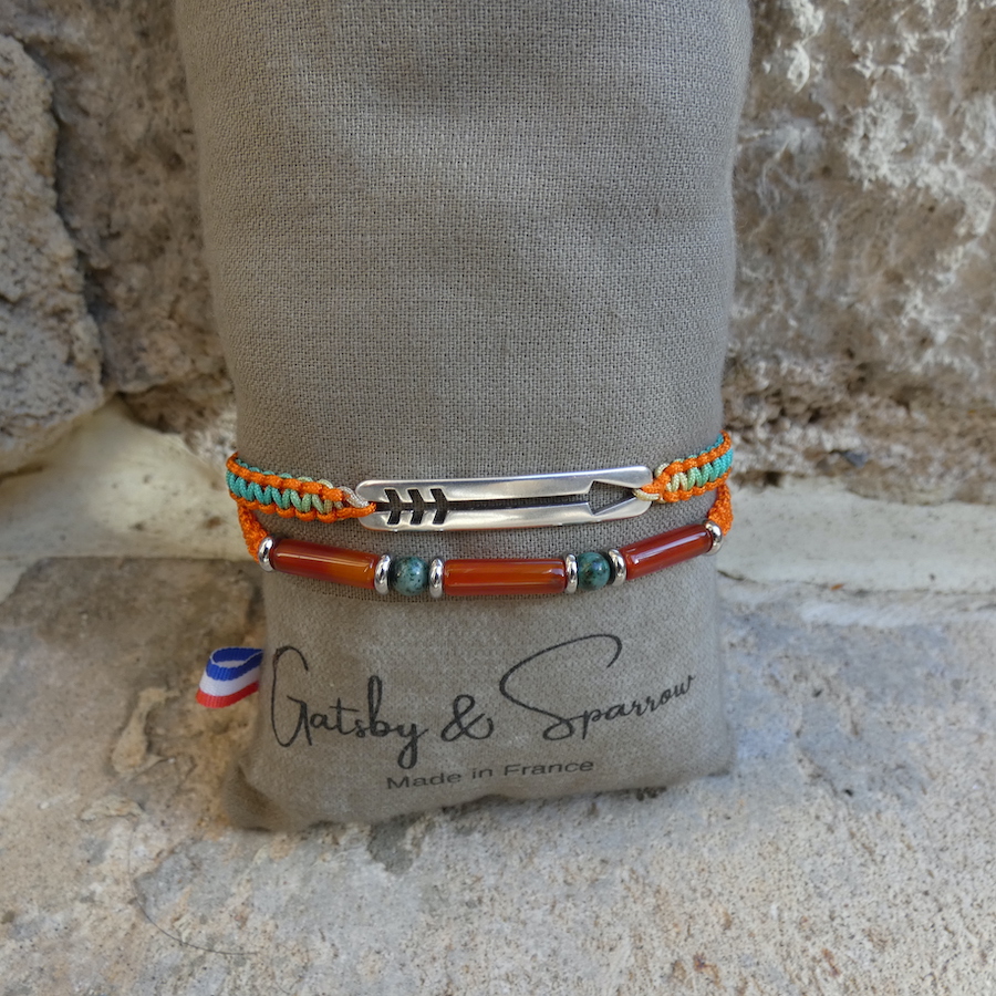 Bracelet -homme-tendance-orange-cornaline