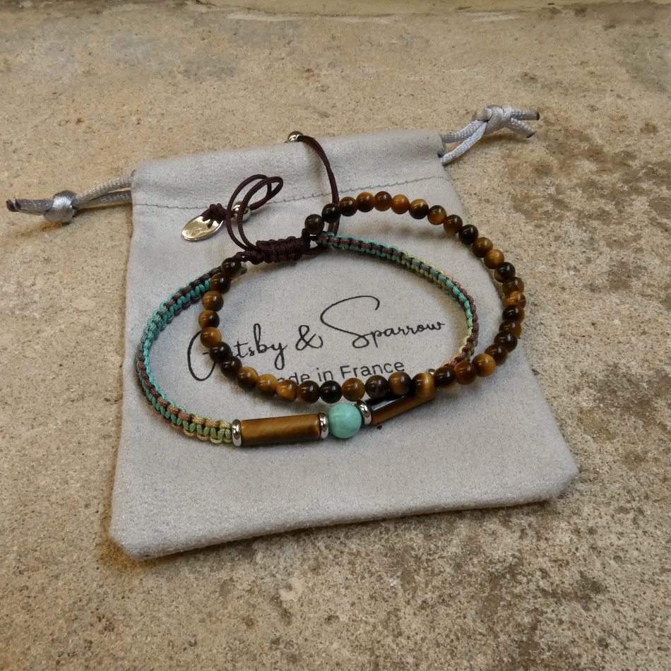 Bracelet-double-homme-turquoise -oeil de tigre