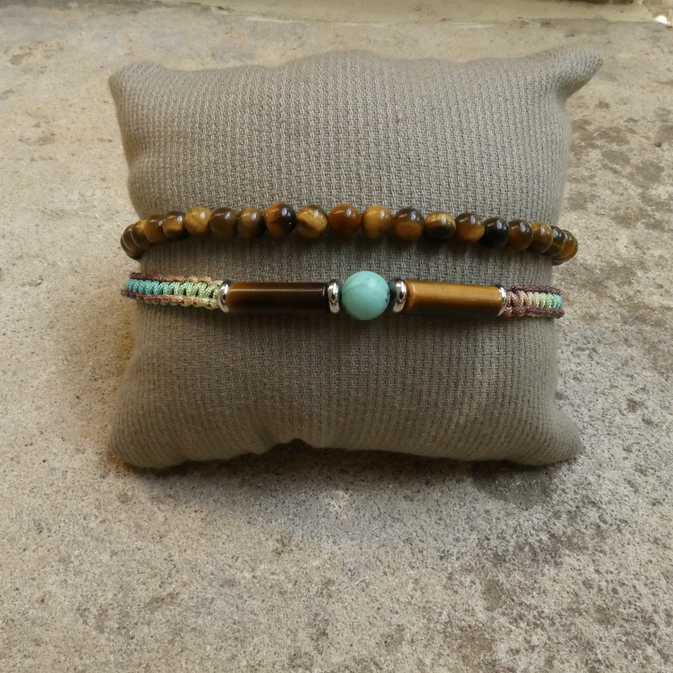 bracelet -double-homme-pierre-oeil de tigre-turquoise