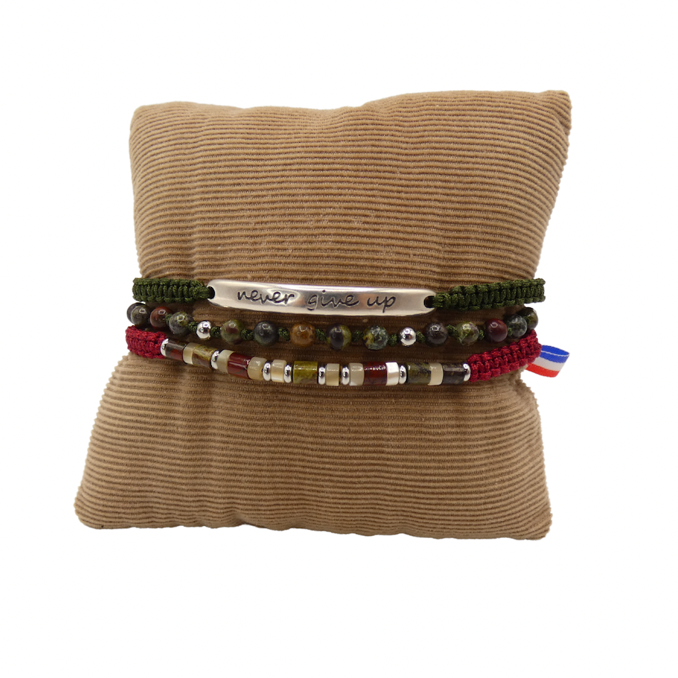 bracelet - triple-jaspe-homme-stacking-kaki-tendance-pierre-naturelle-heishi