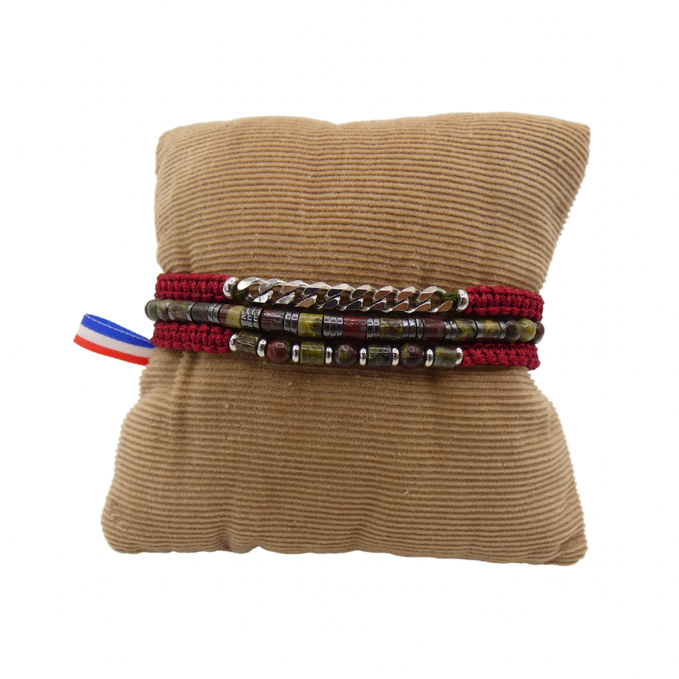 Bracelet-homme-tendance-stacking-triple-pierre-naturelle-jaspe-sang-de-dragon-hématite-chaine