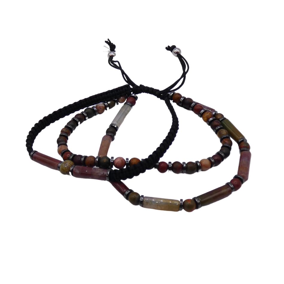 bracelet-jaspe-agate-triple -homme -Pierre