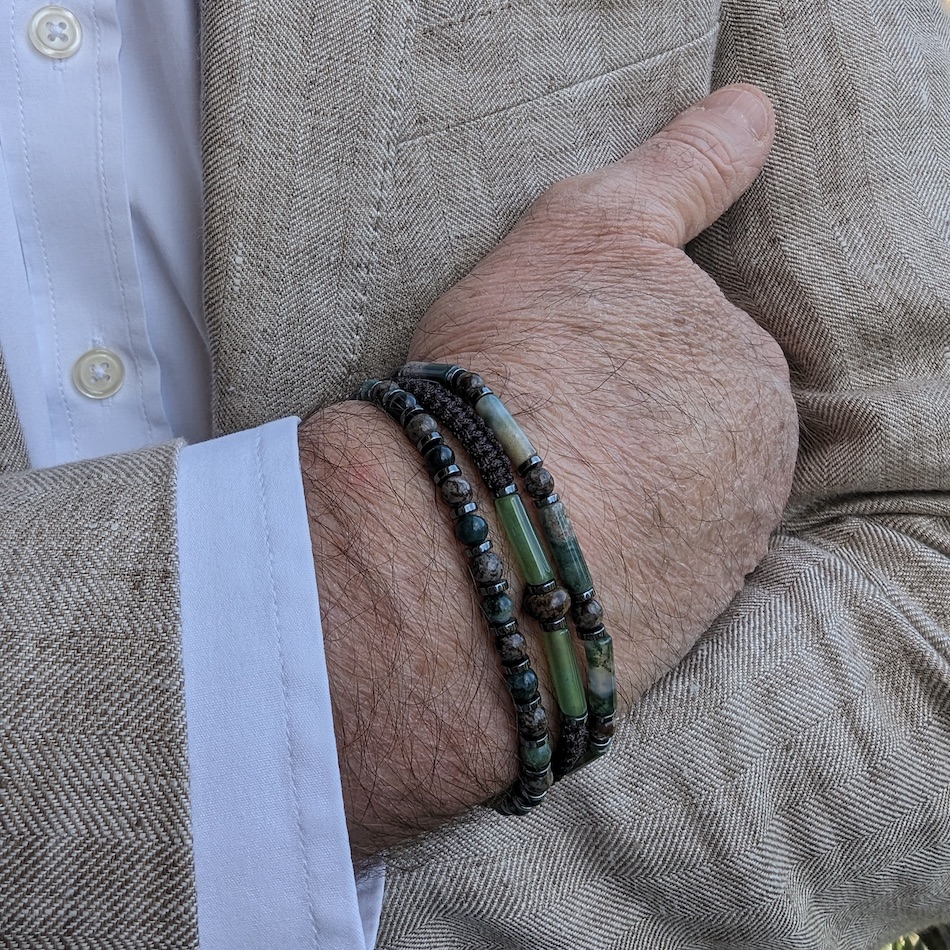 Bracelet-triple-agatemousse-jaspe-hematite-Pierre-vert-noir