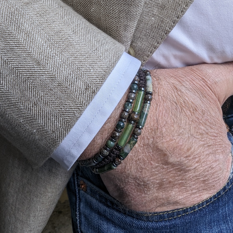 Bracelet -Pierre-homme-pierre-naturelle-agate-mousse-vert