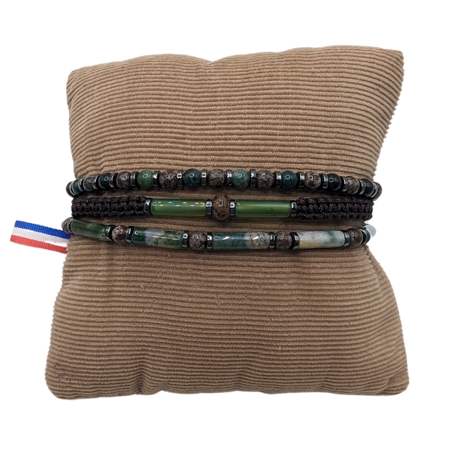 bracelet-homme-Pierre-agate-naturelle-vert-marron