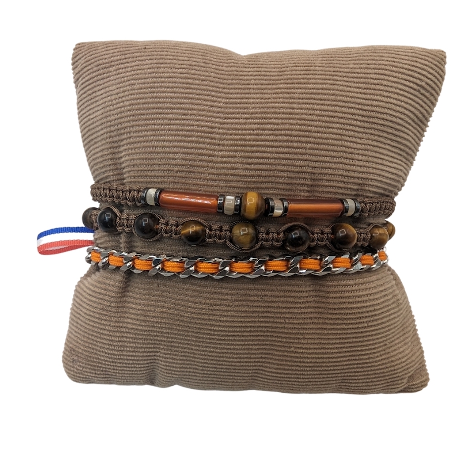 Bracelet-homme-marron-orange-pierre-hugo-chaine-maillon-gourmette