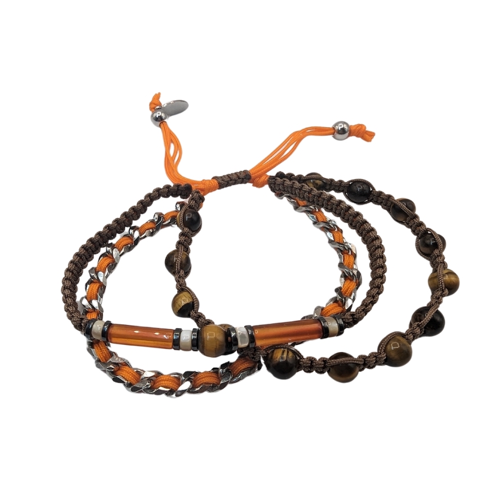 Bracelet-triple-chaîne-orange-homme-pierre-cornaline