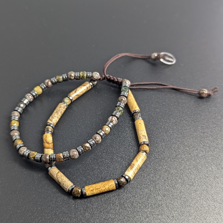Bracelet-homme-double-jaspe paysage-hematite-perles-facettes