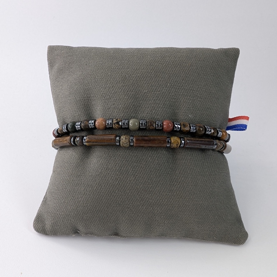 Paolo-jaspe-multicolore-bracelet-double-oeil de fer