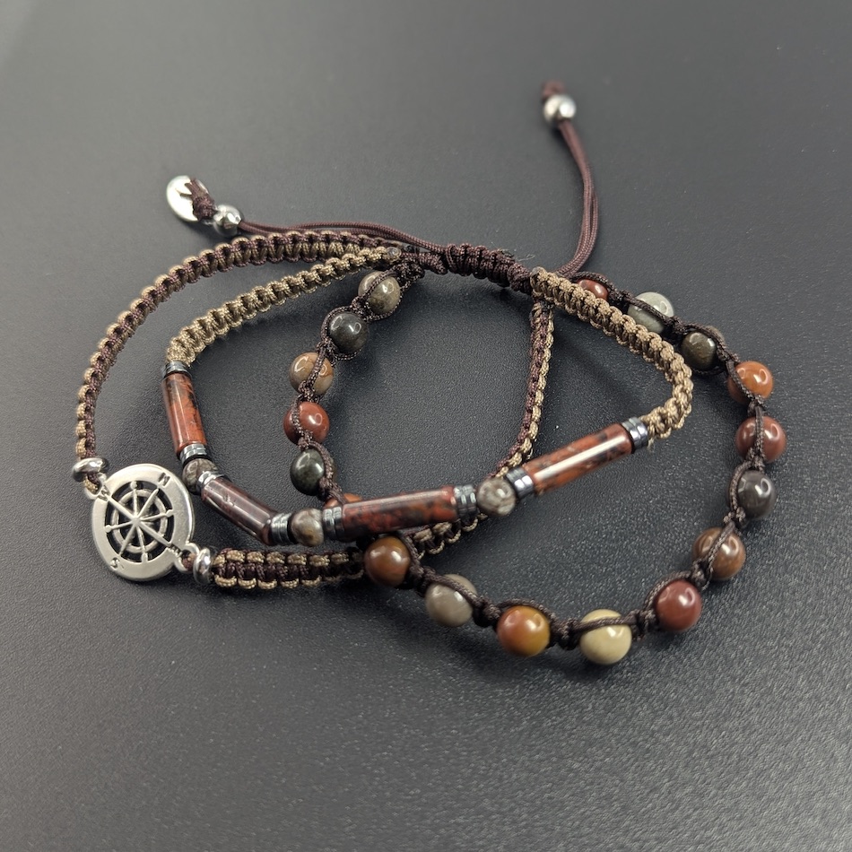 Bracelet-homme-trois-rangs-marron-bordeaux-jaspe-pierre-madeinfrance