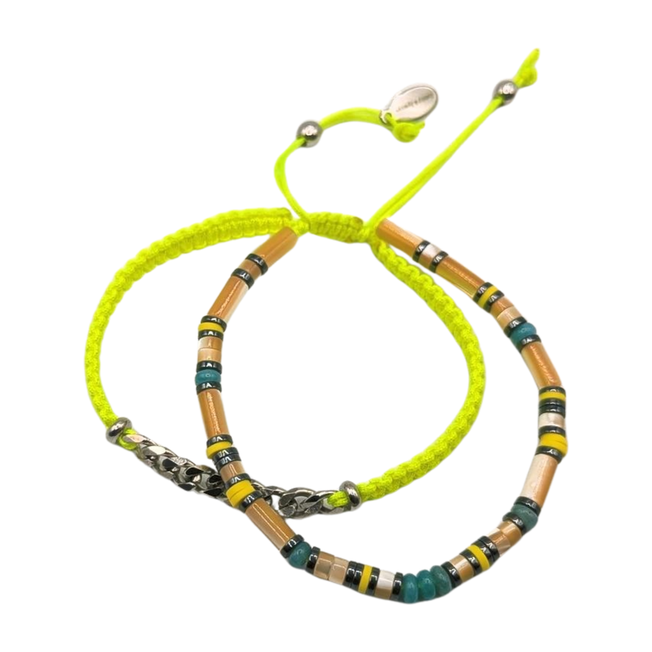 Lewis -bracelet-double-homme-jaune-Fluo-amazonite-nacre