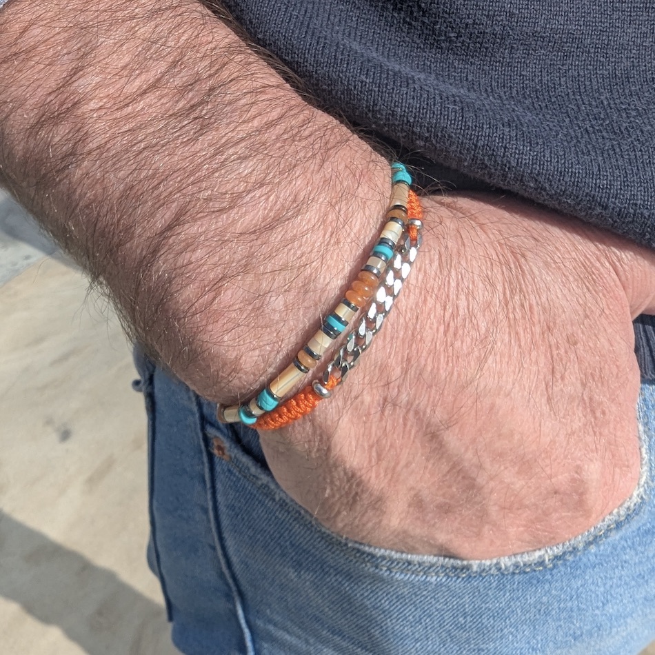 bracelet-double-homme-nazar-orange-turquoise-cornaline 2