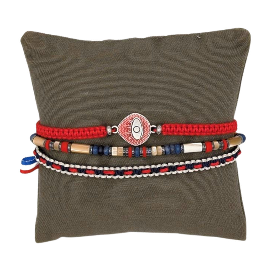 Bracelet-Triple-oeil-rougetressage-artisanal