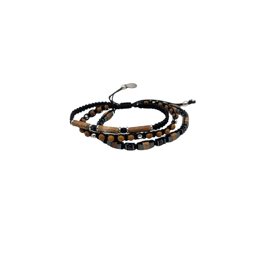 Bracelet artisanal français collection Prestige avec spinelle jaspe paysage et hématite