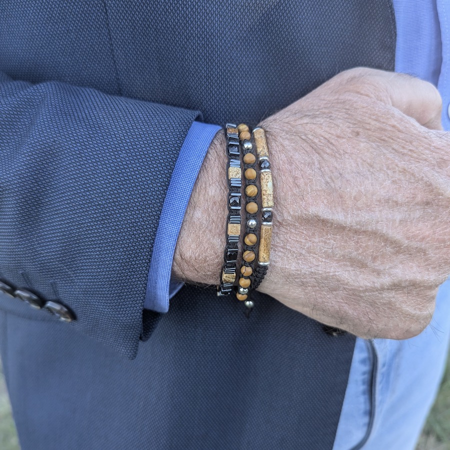 Bracelet collection prestige triple Spinelle noire fabrication française