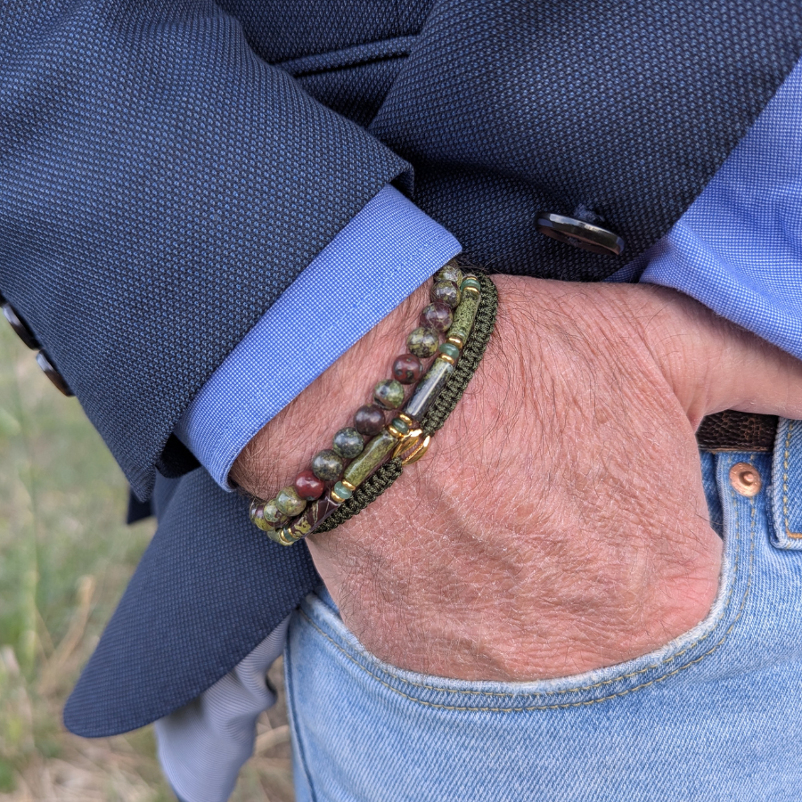 Bracelet élégant pour homme-bijou en pierres naturelles sang de dragon aventurine