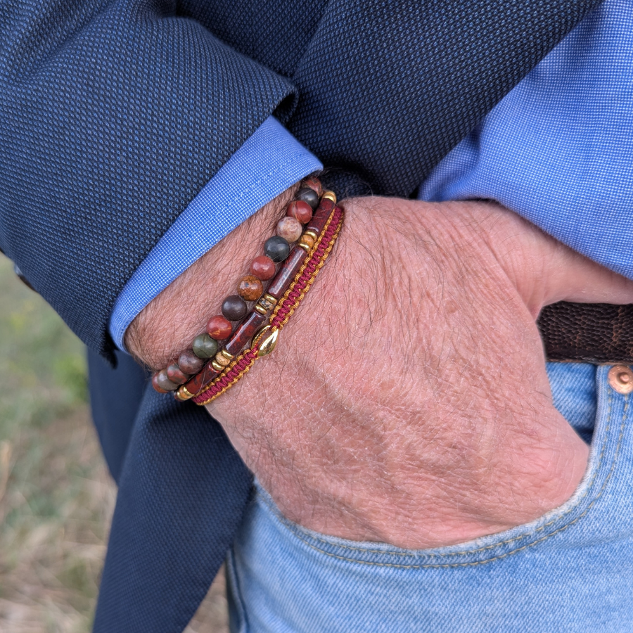 Bracelet triple Marcien jaspe rouge Auris  plaqué or 24K