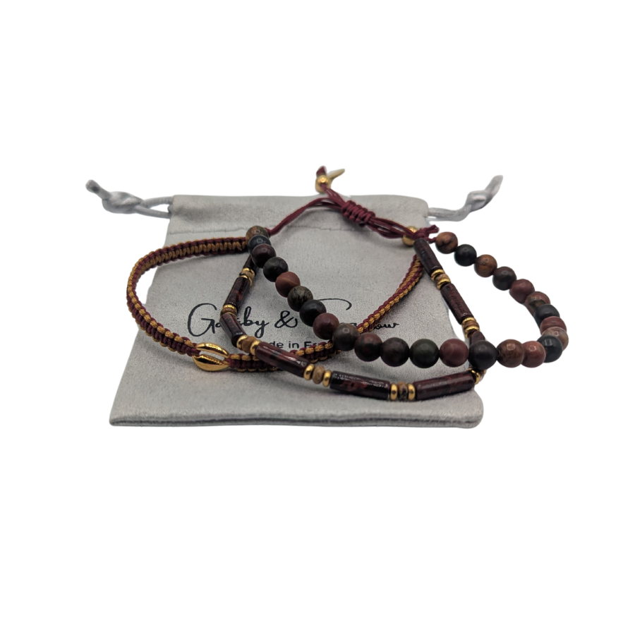 Bracelet Marcien trois rangs jaspe rouge arisanat français