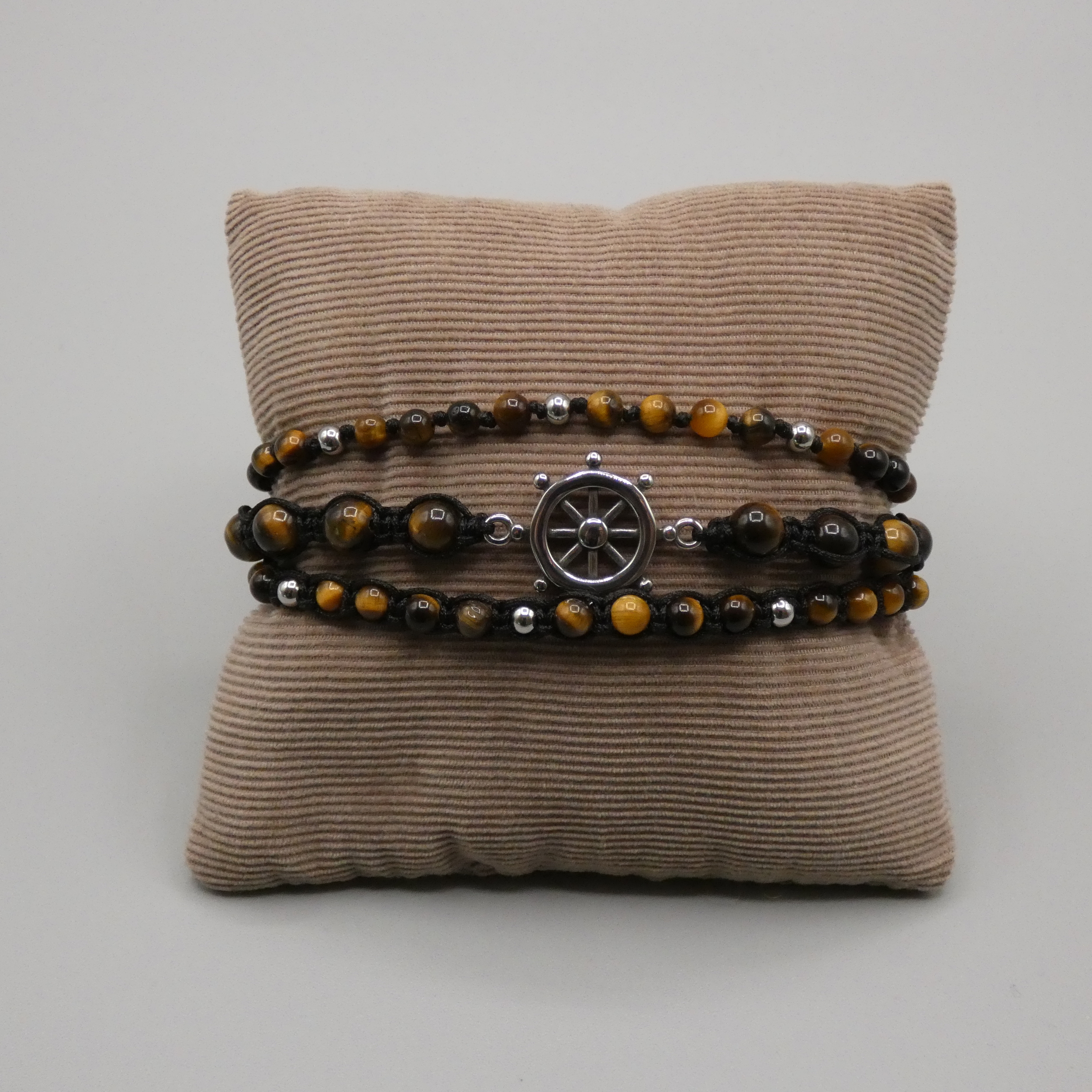 Bracelet homme pierre oeil de tigre trois rang