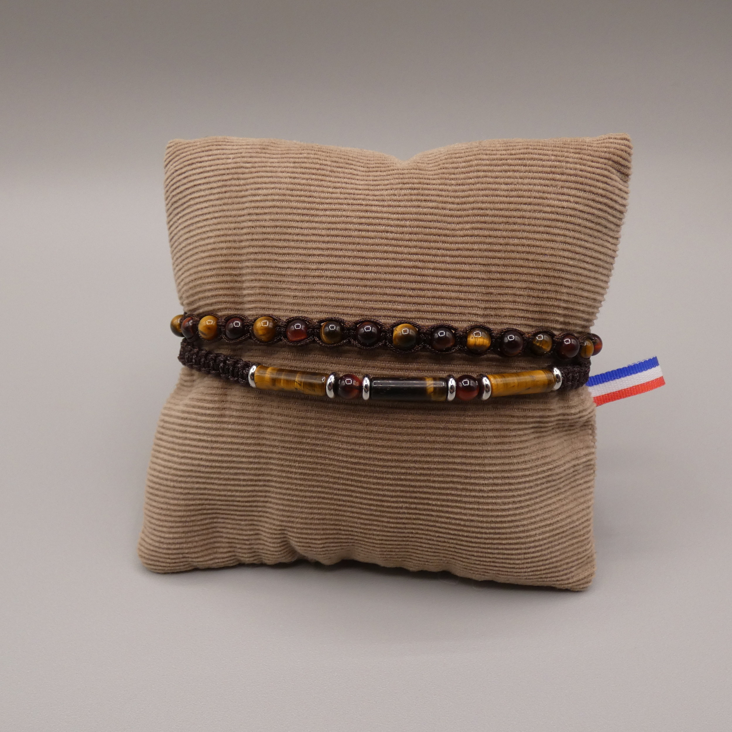 Bracelet homme deux rangs pierre oeil de tigre oeil de taureau
