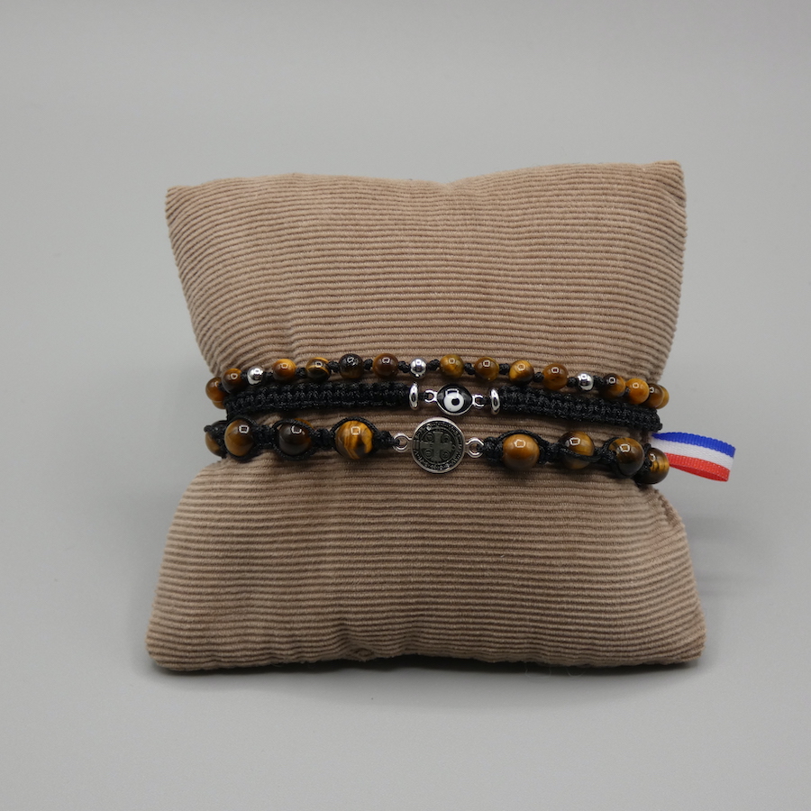 Bracelet homme de protection oeil de tigre et amulettes