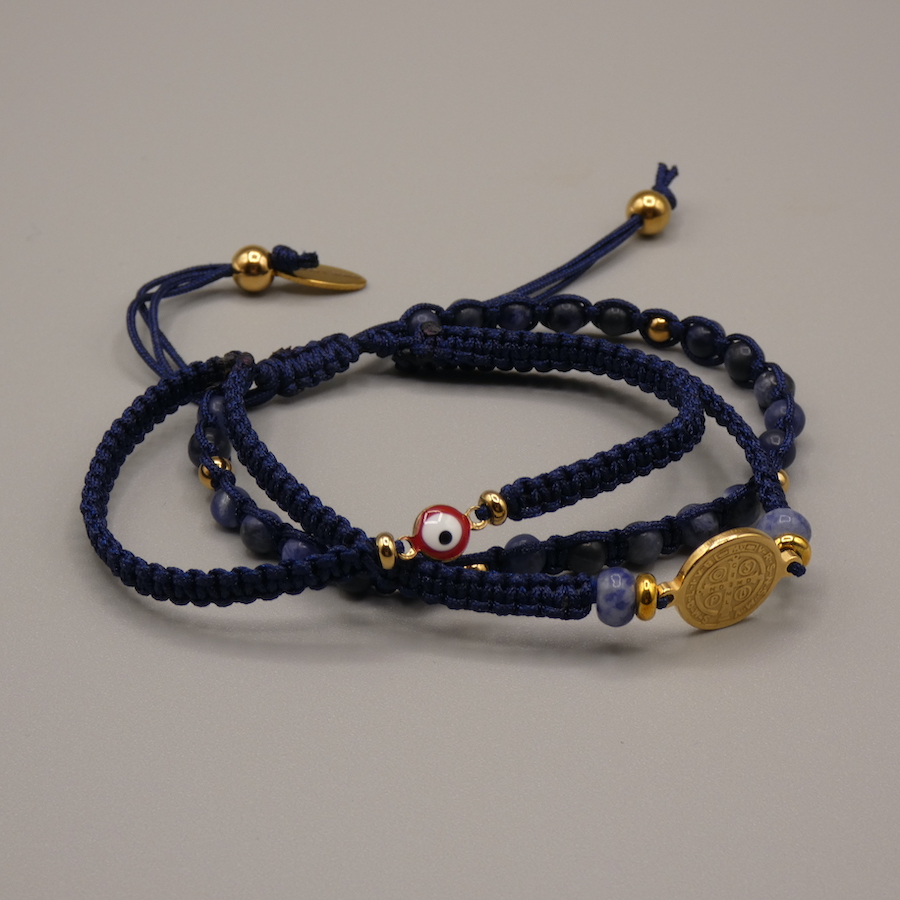 Bracelet homme de protection bleu médaille doré