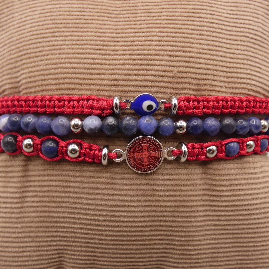 Bracelet rouge homme pierre naturelle amulette