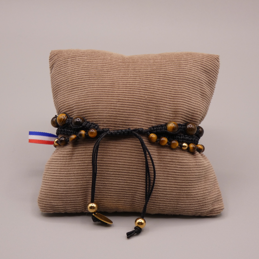 Bracelet homme pierre oeil de tigre trois rang