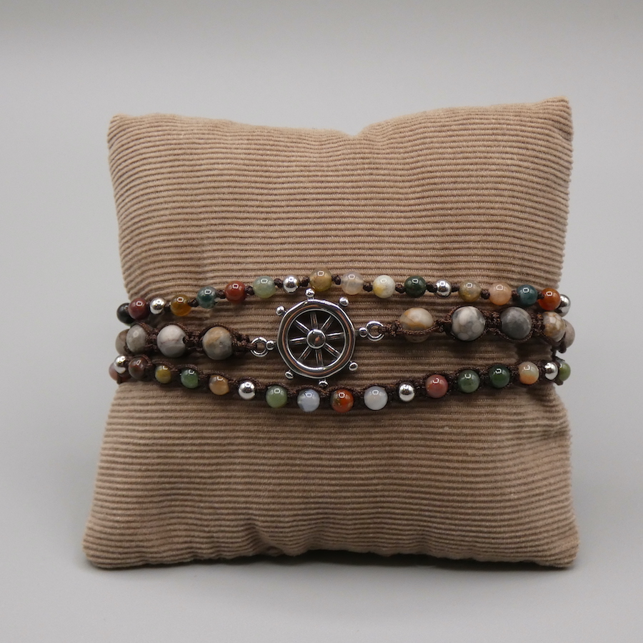 Bracelet homme pierre naturelle agate fossile