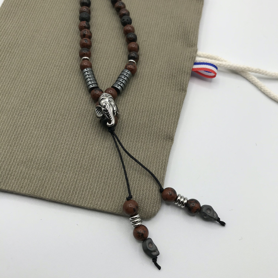 collier Mala homme pierre naturelle pendentif Ganesh