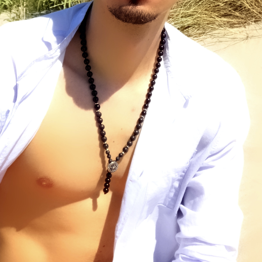 Collier homme pierre  naturelle obsidienne