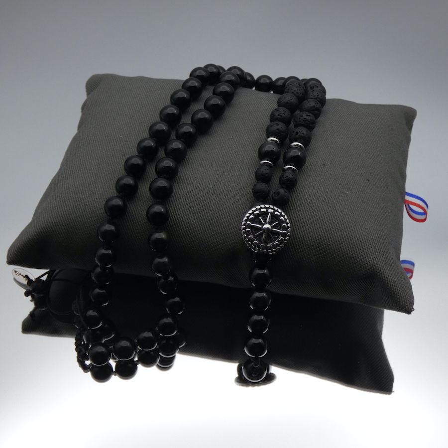 Mala sautoir homme pierre obsidienne