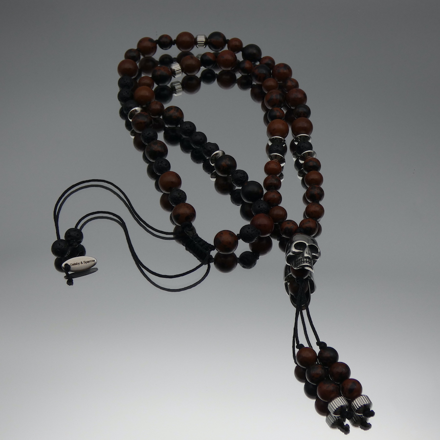 collier homme pendentif crâne pierre obsidienne