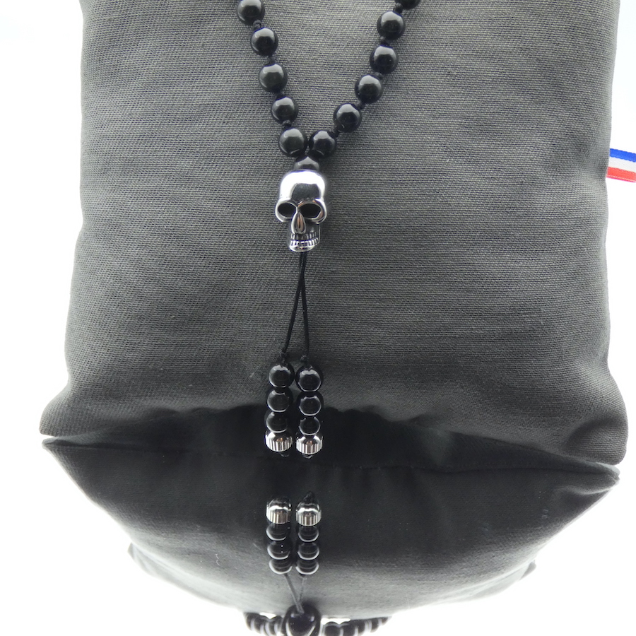 Collier homme pendentif crâne pierre obsidienne oeil céleste